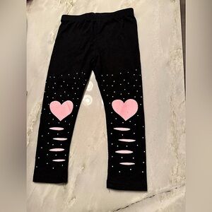 Black and Pink Heart Kids Leggings SMALL